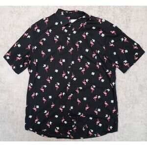Old Navy Black Pink Flamingos Black Short Sleeve Casual Button Down Mens XL Tall